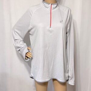 ASICS Women's Light Gray Striped Sweatshirt L